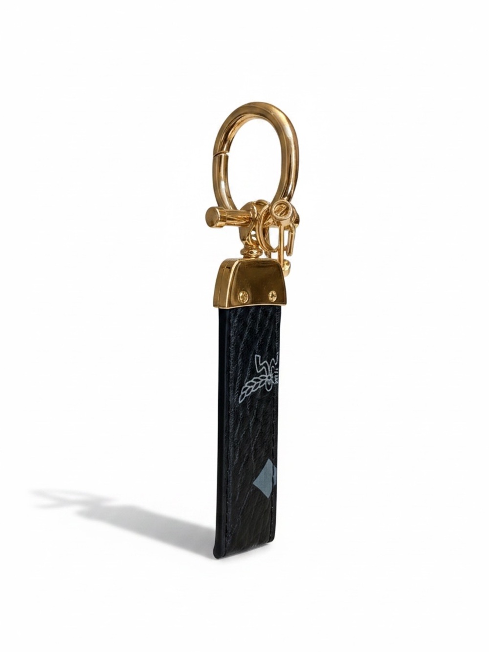 Black Leather Key holder bag charm  with Gold Hardware